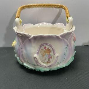 Vtg 1996 Precious Moments Purple Flower Ceramic Basket Planter Collector